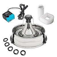 PetSafe Stainless 360 Pet Fountain - 1 Gallon (128 oz) Dog and Cat Water Fountain - Water Filters Remove Hair-Water Dispenser Entices Pets to Drink-Customizable Cat and Dog Water Bowl Dispenser, Grey