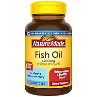 Fish Oil 1200mg, Fish Oil Omega 3 Supplement For Heart Health, with Natural Lemon Flavor, 60 Softgels