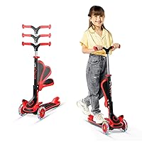 Kids Scooter – Foldable Seat – LED Wheel Lights Illuminate When Rolling – Children and Toddler 3 Wheel Kick Scooter – Adjustable Handlebar – Indoor and Outdoor - by Lifemaster