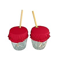 LA Linen Drink Cover, Stretch Safety Glass Cover with Straw Hole, Washable and Reusable, Prevent Spiking or Spilling, Keep Out Sand, Flies, Leaves, Pet Hair, 2 Pack, Red