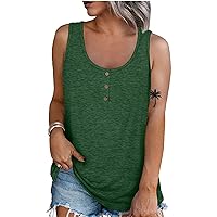 Womens Tank Tops Summer Sleeveless Henley Neck Slim Fitted Blouse Off Shoulder Button Down Holiday Basic Tees Shirts