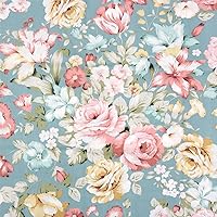 Hanjunzhao Vintage Floral Print Fabric by The Yard, Precuts Cotton Fabric 39 by 63 inches for Quilting, Sewing, Crafts, Home Décor (Green)