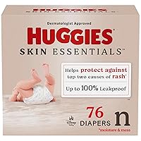 Huggies Size Newborn Diapers, Skin Essentials Baby Diapers, Size Newborn (6-9 lbs), 76 Count