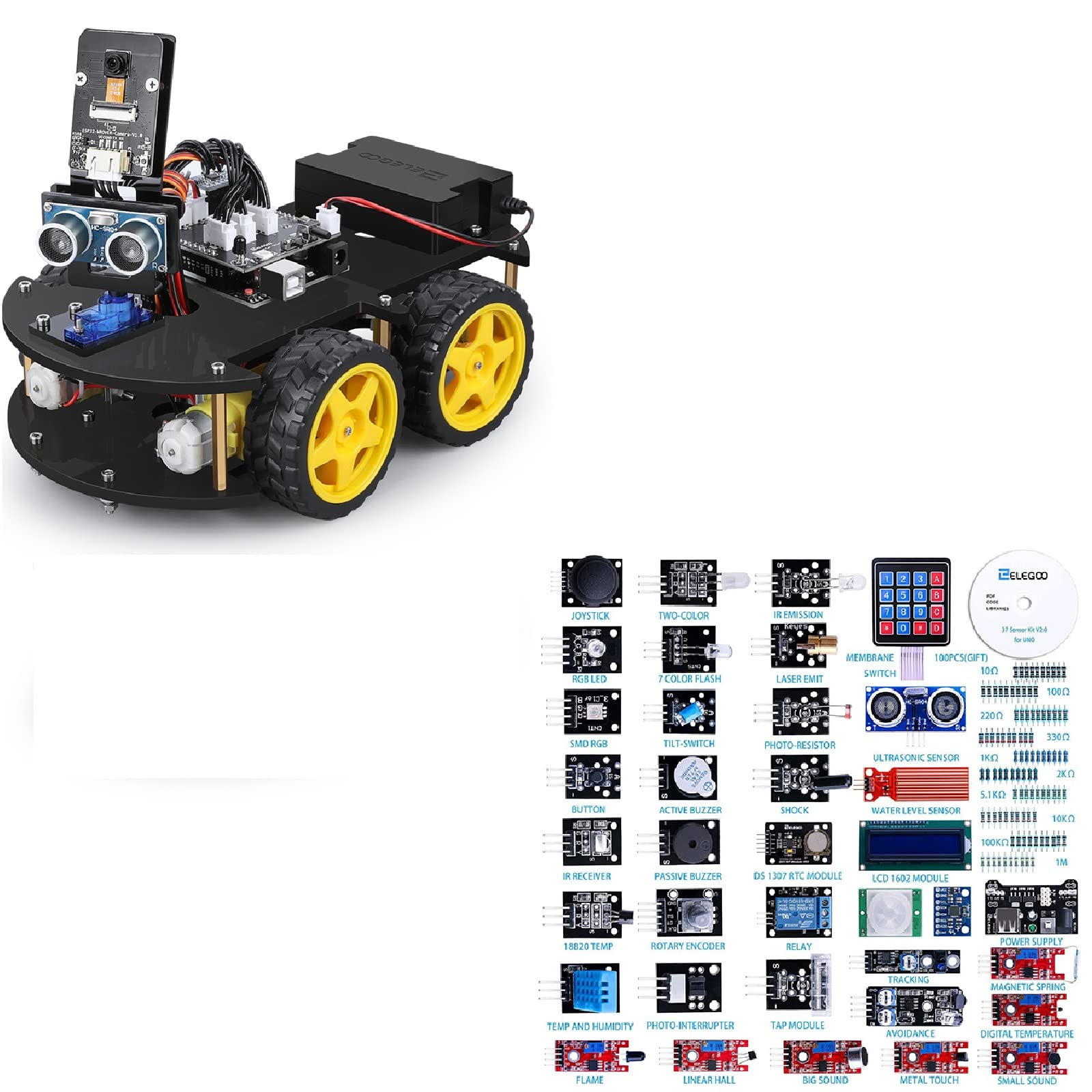 ELEGOO UNO R3 Project Smart Robot Car Kit & ELEGOO Upgraded 37 in 1 Sensor Modules Kit