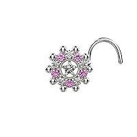 Micro Star with Light Pink and Clear Stone Nose Rings Stud Sparkling Nose Piercing Jewelry Sterling Silver Hypoallergenic