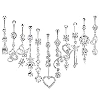 TIANCI FBYJS 14G Women Belly Button Rings Surgical Stainless Steel Belly Rings For Gril 10mm Belly Bar Body Piercing Navel Jewelry 11pcs