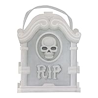 Fun Costumes Trick or Treat RIP Tombstone Halloween Bag, Graveyard White Skull Scary Kids Candy Bucket Standard