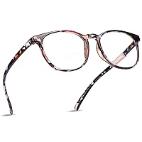Bifocal Reading Glasses with Round Lenses, Blue Light Blocking Glasses for Women, Anti Glare, Reduce Eyestrain (Pinkfloral, 0.00/+1.50 Magnification)