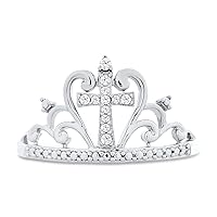 .925 Sterling Silver Diamond Accented Crown with Cross Band Style Ring (I-J Color, I2-I3 Clarity)