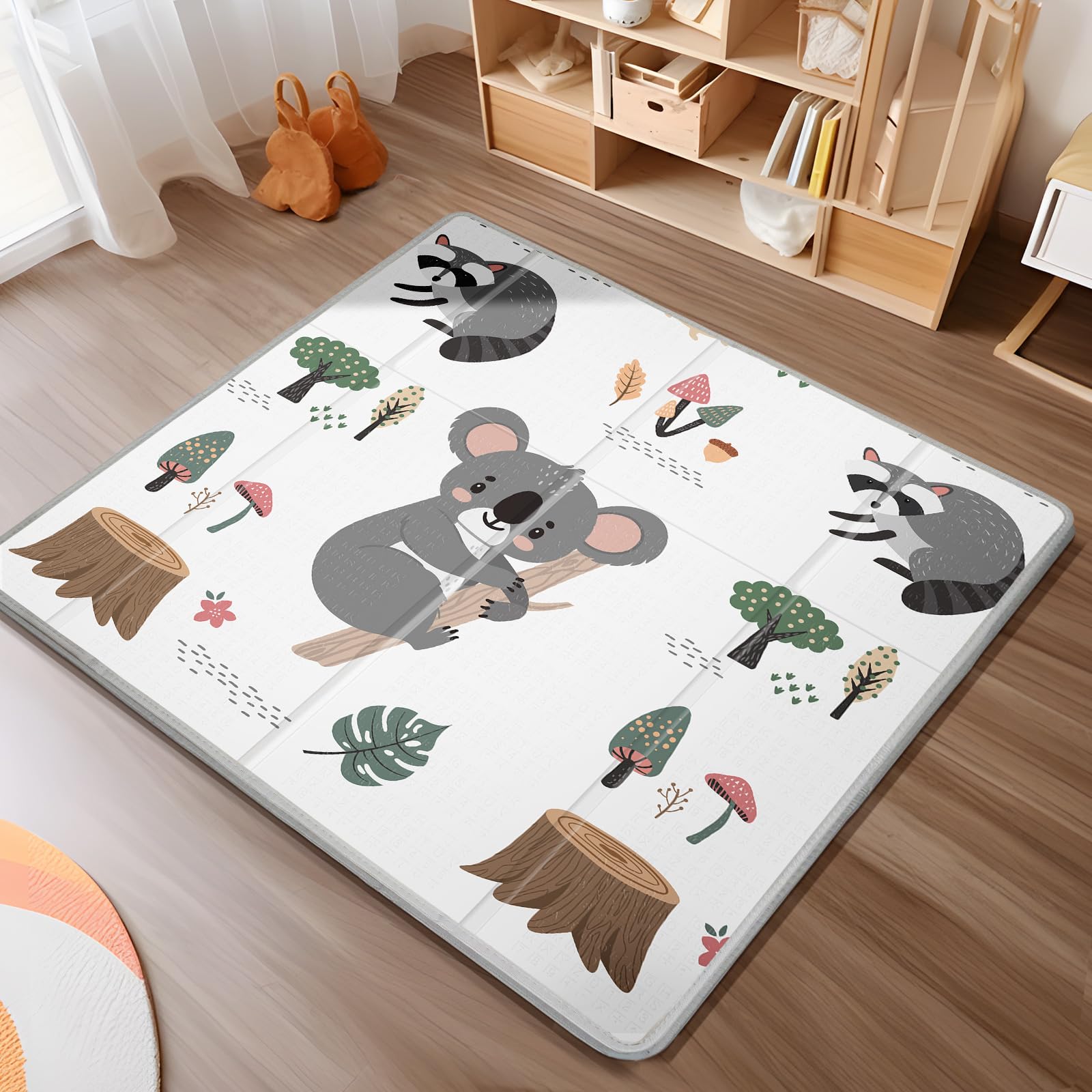 Foldable Baby Play Mat, PIGLOG 0.6in Thick Waterproof Playmats for Babies and Toddlers Kids, Safe Foam Playmat for Tummy Time, 50x50 Playpen Mat, Reversible Portable Baby Floor Mat for Infant, Koala