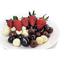 Andy Anand Fresh Freeze Dried Strawberries Dipped In Premium Milk, White And Dark Chocolate, Amazing-Delicious-Decadent Gourmet Food Gift Boxed, Mothers Fathers Day, Birthday Anniversary - 24 Pcs