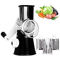 X Home Rotary Cheese Grater, Manual Cheese Grater with Handle, Mandoline Vegetables Slicer Cheese Shredder with Strong Suction Base, 3 Drum Blades Cheese Shredder Included, Black
