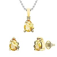 Dazzlingrock Collection Pear Citrine Ribbion Solitaire Teardrop Pendant & Earrings Set for Women (Color Yellow, Clarity Moderately Included)