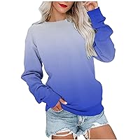 Gradient Pullover Sweatshirt for Women, Cute Crewneck Hoodie Sexy Casual Activewear Long Sleeve Lightweight Sweater
