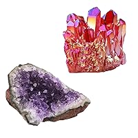 mookaitedecor Bundle - 2 Items: Natural Rock Crystal Cluster Specimen & Amethyst Crystal Geode Cluster for Home Decoration