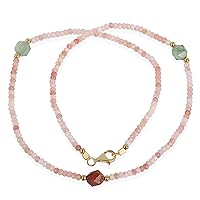 NIRVANA GEMS & JEWELS Women Necklace - Multi Gemstone Pink Opal Rondelle And Strawberry Quartz 925 Silver Natural Beaded Handmade Jewellery (50 CM)