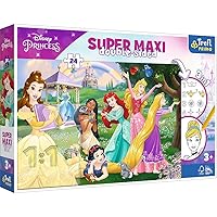 Trefl Primo – Disney Princess, Happy Princesses – 3-in-1: Puzzle 24 Large Elements, Coloring Book, Game with Coloring Elements, Colorful Puzzle with Fairy Tale Characters