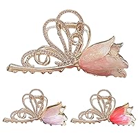 Tulip Hair Claws, 3pcs Metal Tulip Flower Hair Clips, Strong Hold Barrette Hair Clamps, Fashion Hair Accessories for Women Girls