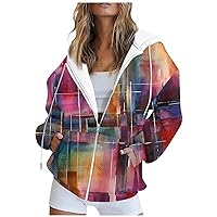Womens Zip Up Hoodies Long Sleeve Fall Oversized Tie Dye Weatshirts Fleece Y2K Jacket Coat With Pockets