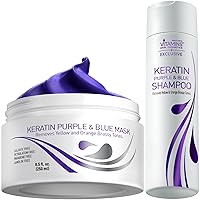 Vitamins Keratin Purple Blue Hair Mask and Shampoo Kit - Conditioner Anti Brassiness Toner and Violet Blue Shampoo Set for Bleached Blonde Platinum Silver White Gray Dry Damaged Hair