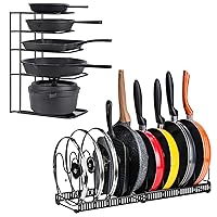 Toplife Adjustable 10+ Pans Organizer Rack + 5 Tier Heavy Duty Organizer Rack for Cast Iron Skillets, Griddles and Pots