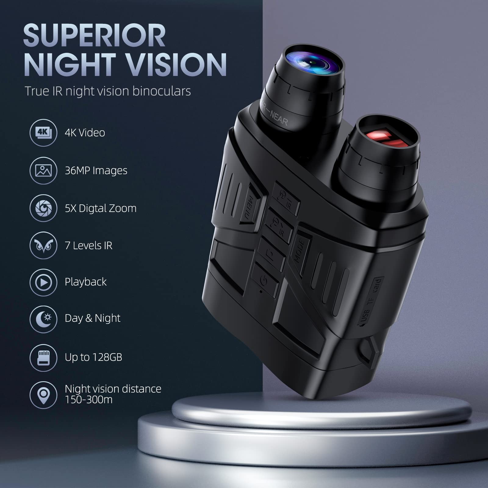 Night Vision Goggles 4K FHD Night Vision Binoculars for Adults, 3'' Large Screen Digital Infrared NightVision for Viewing in 100% Darkness, with 32GB Memory Card for Photo and Video Storage