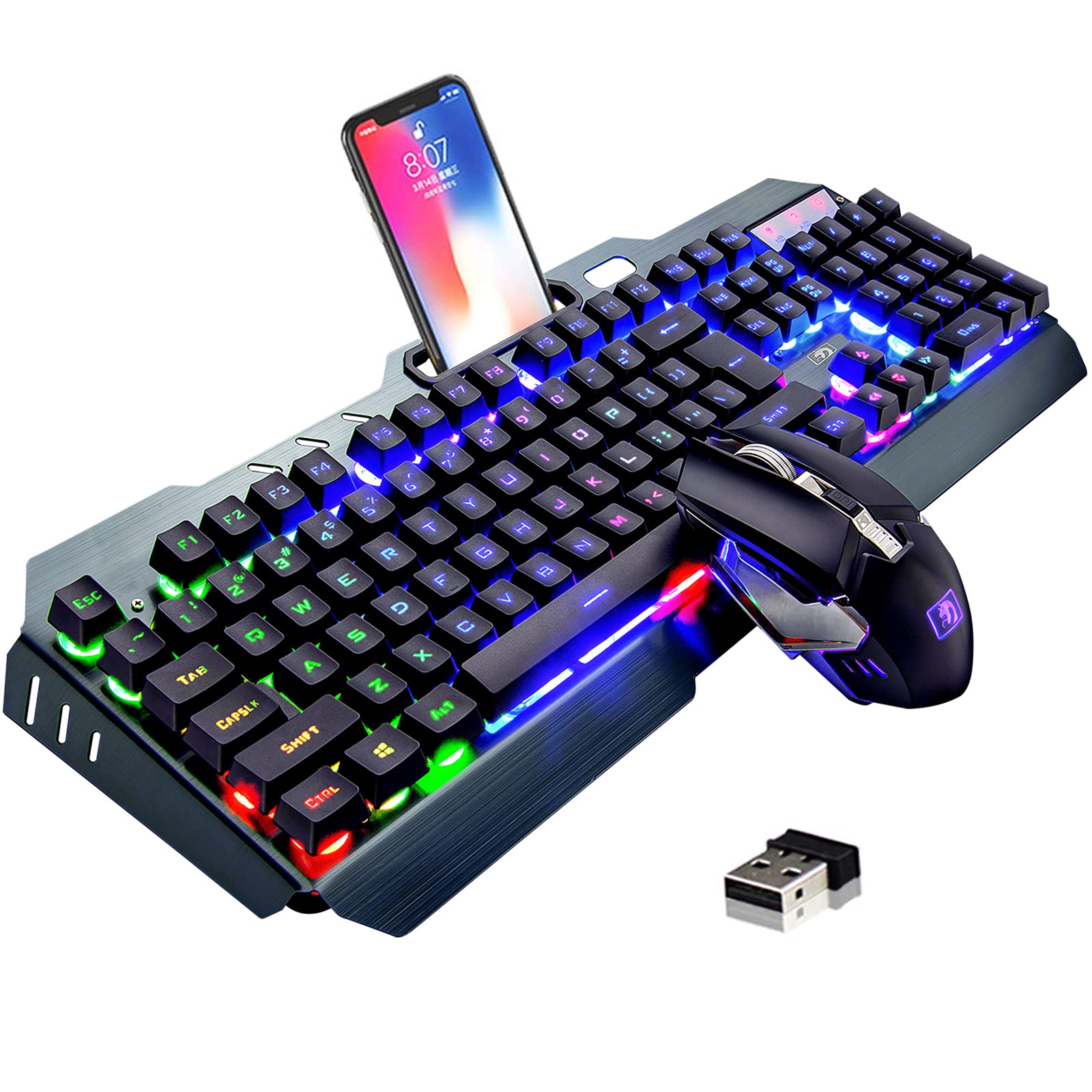 Mua Wireless Gaming Keyboard and Mouse,Rainbow Backlit Rechargeable Keyboard  with 3800mAh Battery Metal Panel,Mechanical Feel Keyboard and 7 Color Mute  Gaming Mouse for Windows Computer Gamers(Rainbow) trên Amazon Mỹ chính hãng  2023 |