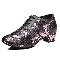 TDA Women's Classic Round Toe Lace-up Leather Ballroom Moderm Rumba Latin Dancing Shoes