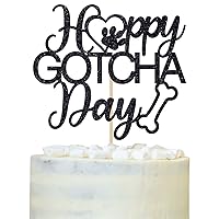 Happy Gotcha Day Cake Topper, It's My Gotcha Day, Dog Cat Adoption Celebration Anniversary Party Decorations Black Glitter