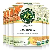Traditional Medicinals Organic Turmeric with Meadowsweet & Ginger Herbal Tea, Supports Healthy Response to Inflammation, (Pack of 6) - 96 Tea Bags Total