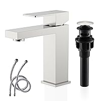 KENES Single Handle Bathroom Sink Faucet, Brushed Nickel Vanity Faucet for Bathroom Sink, with Pop Up Drain Stopper & Water Supply Lines LJ-9031