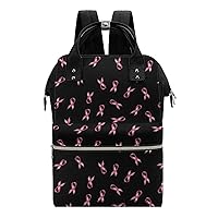 Breast Cancer Pink Ribbon Women's Laptop Backpack Travel Nurse Shoulder Bag Casual Mommy Daypack