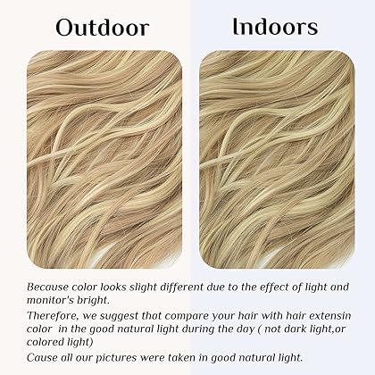 SARLA Hair Extensions Invisible Wire Dirty Blonde Highlight Wavy Curly Synthetic Hairpieces Balayage for Women Long 18 Inch Adjustable Headband No Clip