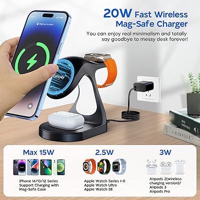 Mua 3 in 1 Magnetic Wireless Charging Station for Apple Devices, Ceftydy  20W Fast Mag-Safe Charger Stand with Adapter and LED, for iPhone 15,14,13,12  Pro/Pro Max/Plus/Mini, Apple Watch & AirPods trên