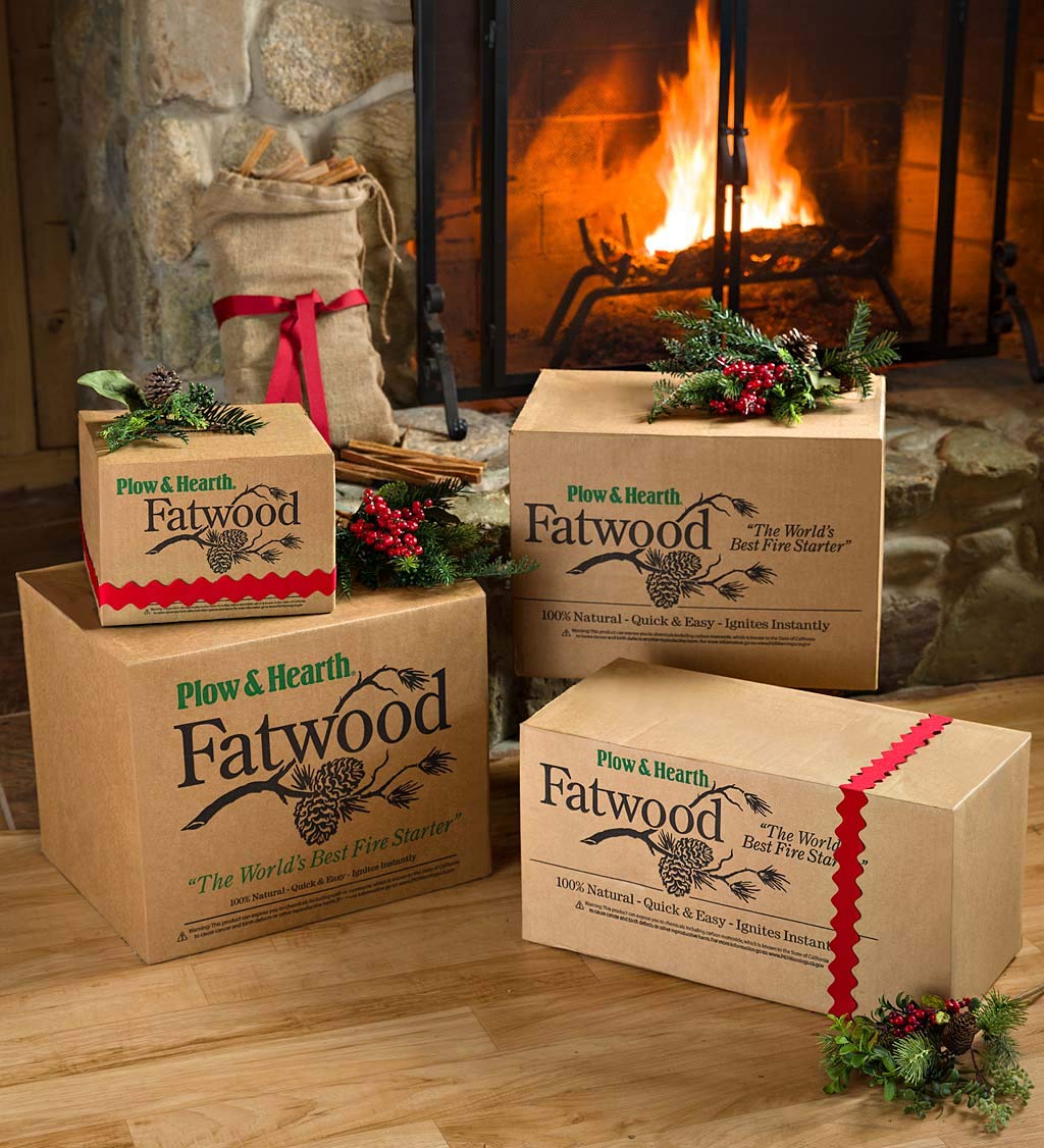 Plow & Hearth Boxed Fatwood Fire Starter All Natural Organic Resin Rich Eco Friendly Kindling Sticks for Wood Stoves Fireplaces Campfires Fire Pits Burns Quickly and Easily Safe Non Toxic (40 LB)