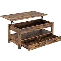 Rolanstar Coffee Table, Lift Top Coffee Table with Drawers and Hidden Compartment, Retro Central Table with Wooden Lift Tabletop, for Living Room,Rustic Brown