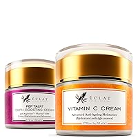 Eclat Skincare Fight Wrinkles & Fine Lines - Vitamin C Face Moisturizer + Face Moisturizer Night Cream - 100% Vegan & Dermatologist Developed