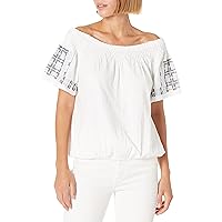 Lucky Brand Women's Short Sleeve Off The Shoulder Embroidered Top