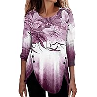 Women's Blouses Dressy Casual Long Sleeve Loose Casual Floral Print Button T-Shirt Top Christmas Blouses, S-3XL