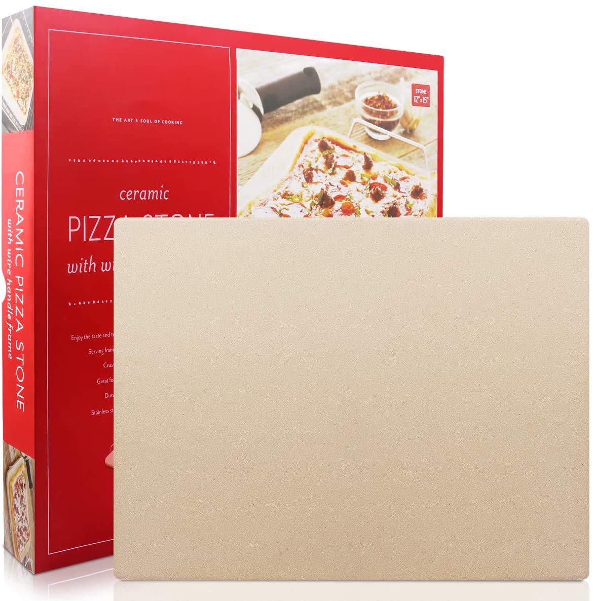 Pizza Stone, Engineered Tuff Cordierite Durable, Heavy Duty Ceramic, Baking Stone, Pizza Pan, Perfect for Oven, BBQ and Grill, Thermal Shock Resistant, Durable and Safe, 15x12 Inch Rectangular