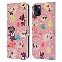 Head Case Designs Pug Space Unicorns Leather Book Wallet Case Cover Compatible with Apple iPhone 15 Plus