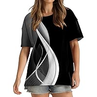 Summer Tops for Women 2024 Short Sleeve T-Shirts Basic Shirts Roud Neck Tees Fashion Retro Print Loose Casual Blouses