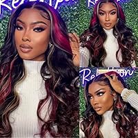 Nadula 12A Blonde Red Highlight Body Wave 13x4 Transparent Lace Front Wigs Human Hair for Women Glueless HD Brazilian Skunk Stripe Wigs Lace Frontal Wig Pre Plucked with Baby Hair 150% Density 16Inch
