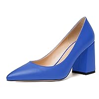 SKYSTERRY Womens Cute Pointed Toe Slip On Matte Wedding Block High Heel Pumps Shoes 3.3 Inch