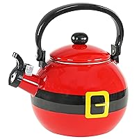 HOME-X Santa Claus Whistling Kettle, Porcelain Coated Steel Kettle for Boiling Water, Cute Red Teapot, 2-Liter Capacity, 9