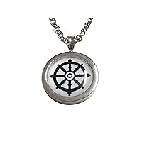 Bordered Buddhist Wheel of Dharma Design Pendant Necklace