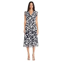 Maggy London Women's V-Neck Garden Floral Embroidered Dress Colorful Feminine Party Event Occasion Guest of