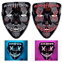 2PcsHalloween LED Mask,Light Up Scary Mask, Festival Cosplay Costume Masquerade Parties Masks for Men Women Kids (Iceblue/Pink)