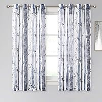 KGORGE Semi Sheer Curtains for Living Room - Faux Linen Textured Sheer Tree Branch Pattern See Through Breathable Drapes for Bedroom Kids Room, Set of 2, 50 Width x 63 Length
