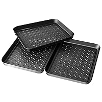 Boot Mat Tray for Floor Protection,3 Pack Black Shoe Tray,Boot Drying Mat w/Lip, Dirt Rug, Dog Water Mat & Litter Box ray,Garden Garage-Indoor Outdoor (Black)